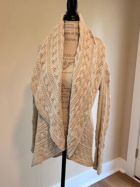 CAbi Open-Front Cable Knit Cardigan - Cream